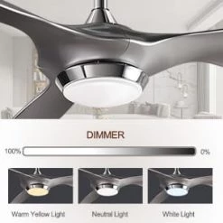Reiga 52-in Silver Smart Ceiling Fan With Dimmable LED Light Kit Remote Control, Modern 3 Blades Propeller Ceiling Fans Reversible Quiet DC Motor, 6-speed, Timer -Heaters Sales Store 317VEXBVpFL