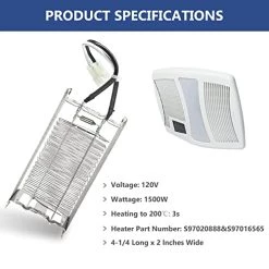 Upgrade S97020888 Heater Element, Nutone Bathroom Fan Replacement Parts, Nutone Replacement Parts S97020888, 120V 1500W Heat Element Parts For Heater Fan Light Bathroom Heating, Bath Fan Vent -Heaters Sales Store 413Dph45XQL