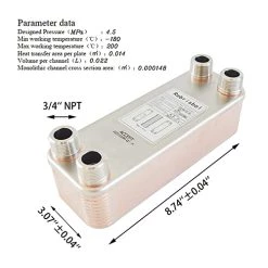 Rebrisbol Brazed Plate Heat Exchanger 3"x8" 40 Plates Water To Water Heat Exchanger, Copper/SS316L Stainless Steel 3/4" Male NPT -Heaters Sales Store 41AKH0R7o7L