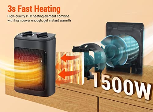 Space Heater, 1500W Electric Heaters Indoor Portable With Thermostat, PTC Fast Heating Ceramic Room Small Heater With Heating And Fan Mode For Bedroom Use 6 Space Heater, 1500W Electric Heaters Indoor Portable With Thermostat, PTC Fast Heating Ceramic Room Small Heater With Heating And Fan Mode For Bedroom Use - Image 4