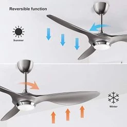 Reiga 52-in Silver Smart Ceiling Fan With Dimmable LED Light Kit Remote Control, Modern 3 Blades Propeller Ceiling Fans Reversible Quiet DC Motor, 6-speed, Timer -Heaters Sales Store 41Q6q5yWJTL