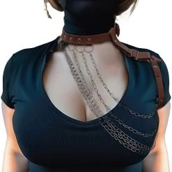 PLUS SIZE L-5XL Adjustable Body Chain Leather Harness Rave Women Bust Belts PU Circle Punk Gothic Costume Accessories-510 -Heaters Sales Store 41QhQ87RiHL. AC