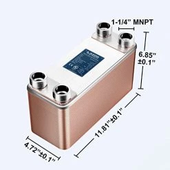 Alecoil 5"x12" 60 Plates Heat Exchanger With 1-1/4" MPT Port Water To Water 316L Stainless Steel Brazed Plate Heat Exchanger For Water Heating, Floor Heating, Commercial And Industrial Refrigeration -Heaters Sales Store 41RAAV5c6cL
