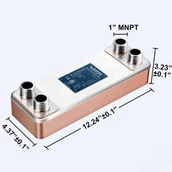 4"x12" 20 Plates Heat Exchanger With 1" MPT Port Water To Water 316L Stainless Steel Brazed Plate Heat Exchanger For Commercial And Industrial Refrigeration, Floor Heating, Water Heating, ALECOIL