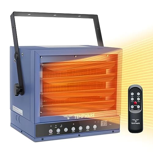 TEMPWARE Electric Garage Heater, 5000-Watt Digital Fan-Forced Ceiling Mount Shop Heater With Full-Function Remote, 240-Volt Hardwired Heater With 12-Hour Timer, Ideal For Workshop 3 TEMPWARE Electric Garage Heater, 5000-Watt Digital Fan-Forced Ceiling Mount Shop Heater With Full-Function Remote, 240-Volt Hardwired Heater With 12-Hour Timer, Ideal For Workshop