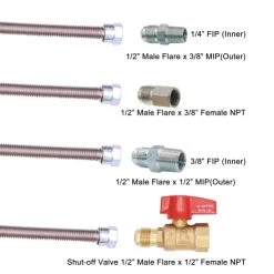 Universal Gas Hook Up Kit - 1/2" Brass Gas Ball Valve And 22" Stainless Steel Flexible Gas Connector With Fittings For Garage Heaters, Gas Stoves, Wall Mounted Heaters, Gas Fireplace And Gas Dryer -Heaters Sales Store 41wSXQVWu2L