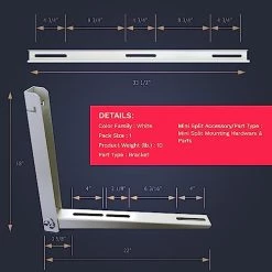 DuctlessAire Outdoor Wall Mounting Bracket - Heavy-Duty, Adjustable, For Mounting Mini Split Condensers Above Ground, Intended For 9,000-36,000 BTU Units, White 12 DuctlessAire Outdoor Wall Mounting Bracket - Heavy-Duty, Adjustable, For Mounting Mini Split Condensers Above Ground, Intended For 9,000-36,000 BTU Units, White -Heaters Sales Store 41yg57lZiqL