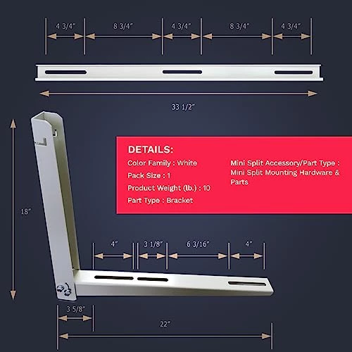 DuctlessAire Outdoor Wall Mounting Bracket - Heavy-Duty, Adjustable, For Mounting Mini Split Condensers Above Ground, Intended For 9,000-36,000 BTU Units, White 7 DuctlessAire Outdoor Wall Mounting Bracket - Heavy-Duty, Adjustable, For Mounting Mini Split Condensers Above Ground, Intended For 9,000-36,000 BTU Units, White - Image 5