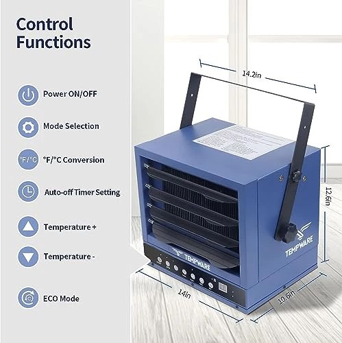 TEMPWARE Electric Garage Heater, 5000-Watt Digital Fan-Forced Ceiling Mount Shop Heater With Full-Function Remote, 240-Volt Hardwired Heater With 12-Hour Timer, Ideal For Workshop 7 TEMPWARE Electric Garage Heater, 5000-Watt Digital Fan-Forced Ceiling Mount Shop Heater With Full-Function Remote, 240-Volt Hardwired Heater With 12-Hour Timer, Ideal For Workshop - Image 5