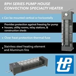 TPI Corporation RPH2-5A Pump House Heater, 500 Watts, 240 Volts, Epoxy Gray, Freeze Protection In Pump Houses, Utility Rooms, Etc, 30-140 Degree F Built-in Thermostat -Heaters Sales Store 5125dQctceL
