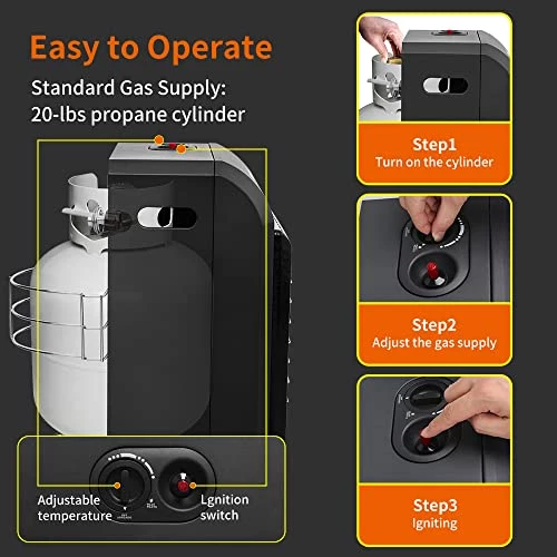 Thermomate Propane Radiant Heater, 18,000 BTU Portable LP Gas Heater With 3 Power Settings, Propane Heater With Gas Regulator And Hose, Heating Area Up To 450 Sq. Ft 4 Thermomate Propane Radiant Heater, 18,000 BTU Portable LP Gas Heater With 3 Power Settings, Propane Heater With Gas Regulator And Hose, Heating Area Up To 450 Sq. Ft - Image 2
