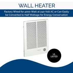 Broan-NuTone, White 198 High Capacity Wall Heater, Painted Grille, 4000/2000 Watt 240 VAC, 2000/4000 10 Broan-NuTone, White 198 High Capacity Wall Heater, Painted Grille, 4000/2000 Watt 240 VAC, 2000/4000 -Heaters Sales Store 514nJ830BIL