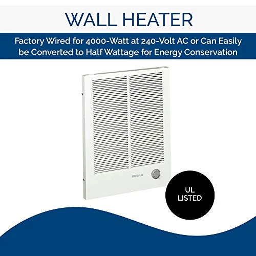 Broan-NuTone, White 198 High Capacity Wall Heater, Painted Grille, 4000/2000 Watt 240 VAC, 2000/4000 5 Broan-NuTone, White 198 High Capacity Wall Heater, Painted Grille, 4000/2000 Watt 240 VAC, 2000/4000 - Image 3