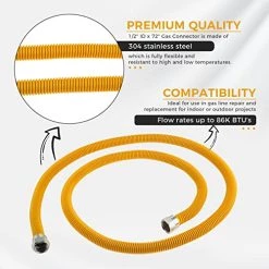 72" Flexible Stainless Steel Gas Line For Dryer, Garage Heaters, Gas Stoves, Water Heater; 5/8" OD (1/2" ID) Gas Flex Line With 1/2" FIP X 1/2" MIP X 3/4" MIP Fittings,Natural Gas Connector Hose 12 72" Flexible Stainless Steel Gas Line For Dryer, Garage Heaters, Gas Stoves, Water Heater; 5/8" OD (1/2" ID) Gas Flex Line With 1/2" FIP X 1/2" MIP X 3/4" MIP Fittings,Natural Gas Connector Hose -Heaters Sales Store 516wD72oAAL
