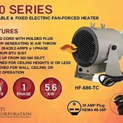 TPI Corporation HF686TC Fan Forced Portable Heater – Corrosion Resistant, Easy Installation, 5600/4200W. Space Heating Equipment 14 TPI Corporation HF686TC Fan Forced Portable Heater – Corrosion Resistant, Easy Installation, 5600/4200W. Space Heating Equipment -Heaters Sales Store 51ANvmSATtL