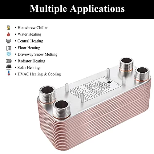 AB Plate Heat Exchanger, 5"x12" 30 Plates Water To Water Heat Exchanger, Copper/SS316L Stainless Steel Brazed Plate Heat Exchanger For Floor Heating, Water Heating, Snow 4 AB Plate Heat Exchanger, 5"x12" 30 Plates Water To Water Heat Exchanger, Copper/SS316L Stainless Steel Brazed Plate Heat Exchanger For Floor Heating, Water Heating, Snow - Image 2