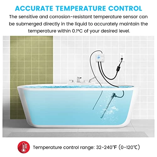 Briidea 1300W 120V Titanium Fully Submersible Portable Hot Tub Heater With Anti-Corrosion Sensor, Electrical Leakage Protection, Thermostat, Ideal For Baptistry, Bathtub, Pool 6 Briidea 1300W 120V Titanium Fully Submersible Portable Hot Tub Heater With Anti-Corrosion Sensor, Electrical Leakage Protection, Thermostat, Ideal For Baptistry, Bathtub, Pool - Image 4