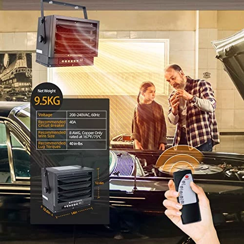 BEYOND BREEZE Garage Heater, 7500-Watt Digital Ceiling Mount Heater With Full-Function Remote, 240-Volt Hardwired Heater With 12-Hour Timer, Ideal For Shop Workshop Warehouse 5 BEYOND BREEZE Garage Heater, 7500-Watt Digital Ceiling Mount Heater With Full-Function Remote, 240-Volt Hardwired Heater With 12-Hour Timer, Ideal For Shop Workshop Warehouse - Image 3