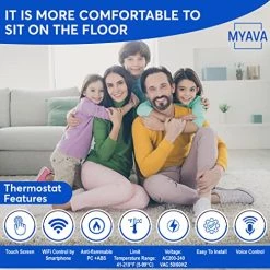 MYAVA Electric Floor Heating System - Heated Floor Mat With WiFi Touch Screen Control - Radiant Heater For Indoor Flooring, Tiles - Thin Cables, Self-Adhesive Mesh, Easy To Install - 35 Sq. Ft. Roll