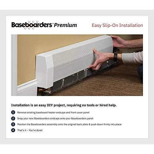 Baseboarders Premium Series 3 Ft Galvanized Steel Slip-On Baseboard Heater Cover Replacement + Left And Right Endcaps | Perfect For Bathrooms, Hydronic (Water) Home Heating Systems, White 4 Baseboarders Premium Series 3 Ft Galvanized Steel Slip-On Baseboard Heater Cover Replacement + Left And Right Endcaps | Perfect For Bathrooms, Hydronic (Water) Home Heating Systems, White - Image 2