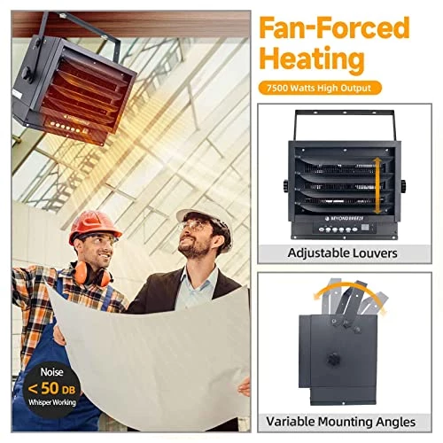 BEYOND BREEZE Garage Heater, 7500-Watt Digital Ceiling Mount Heater With Full-Function Remote, 240-Volt Hardwired Heater With 12-Hour Timer, Ideal For Shop Workshop Warehouse 6 BEYOND BREEZE Garage Heater, 7500-Watt Digital Ceiling Mount Heater With Full-Function Remote, 240-Volt Hardwired Heater With 12-Hour Timer, Ideal For Shop Workshop Warehouse - Image 4