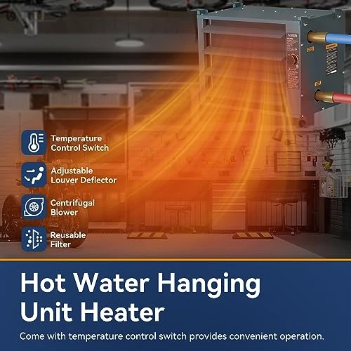 ALECOIL 50,000 BTU Hydronic Hot Water Hanging Unit Heater With Water Temperature Control Switch HHA50 Water To Air Heat Exchanger With Fan For Outdoor Wood Furnaces, Garage And Warehouse Heating 4 ALECOIL 50,000 BTU Hydronic Hot Water Hanging Unit Heater With Water Temperature Control Switch HHA50 Water To Air Heat Exchanger With Fan For Outdoor Wood Furnaces, Garage And Warehouse Heating - Image 2