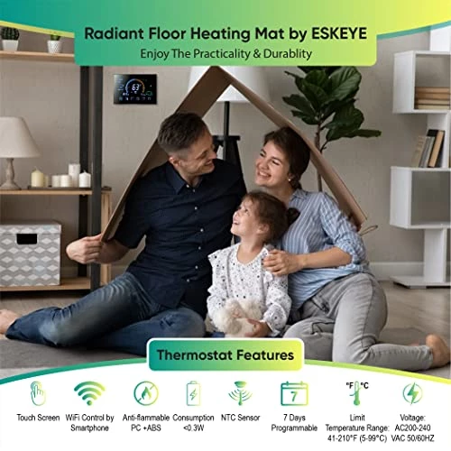 ESKEYE Electric Floor Heating System - 7-Day Home Radiant Floor Heating System For Tile, Wood, Laminate Floors - Accessories Included - 9.8ft Power Cable, 35-sq.ft Heated Floor Mat 4 ESKEYE Electric Floor Heating System - 7-Day Home Radiant Floor Heating System For Tile, Wood, Laminate Floors - Accessories Included - 9.8ft Power Cable, 35-sq.ft Heated Floor Mat - Image 2