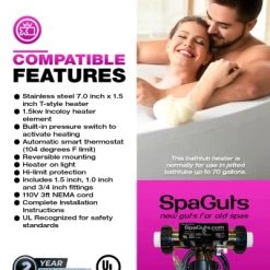 Spaguts 25-150-0003 T-Style Universal Bath Heater Kit, 1.5KW 110V, 7x1.5 Inches, With Built-in Pressure Switch -Heaters Sales Store 51t8eUPSQaL