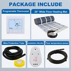 20 Sqft Floor Heat Mat Kit, 110v Electric Radiant Floor Heating System For Under Stone, Tile And Laminate. Kit Includes Alarm, Heating Floor Mat, Wifi Programmable Thermostat And Sensor 20 20 Sqft Floor Heat Mat Kit, 110v Electric Radiant Floor Heating System For Under Stone, Tile And Laminate. Kit Includes Alarm, Heating Floor Mat, Wifi Programmable Thermostat And Sensor -Heaters Sales Store 51u0TiAaYuL