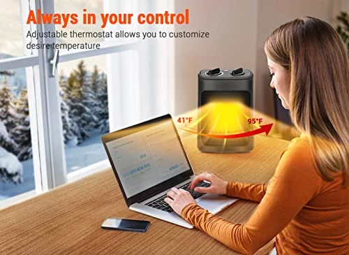 Space Heater, 1500W Electric Heaters Indoor Portable With Thermostat, PTC Fast Heating Ceramic Room Small Heater With Heating And Fan Mode For Bedroom Use 5 Space Heater, 1500W Electric Heaters Indoor Portable With Thermostat, PTC Fast Heating Ceramic Room Small Heater With Heating And Fan Mode For Bedroom Use - Image 3