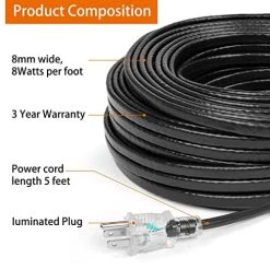 Heat Tape, Deicing Heating Cable,Pipe (Metal And Plastic) Freeze Protected Water Pipe Heating Cable, Self Regulating Temperature, With Mounting Buckle, 120V 8W/ft(3FT) -Heaters Sales Store 51wnyPpT2yL